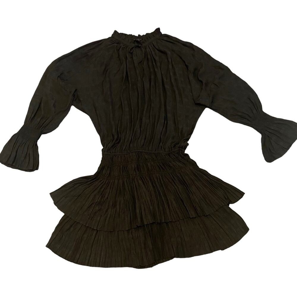 Current Air XS Black Pleaded Little Black Dress with Ruffled Trim Tiered Hem